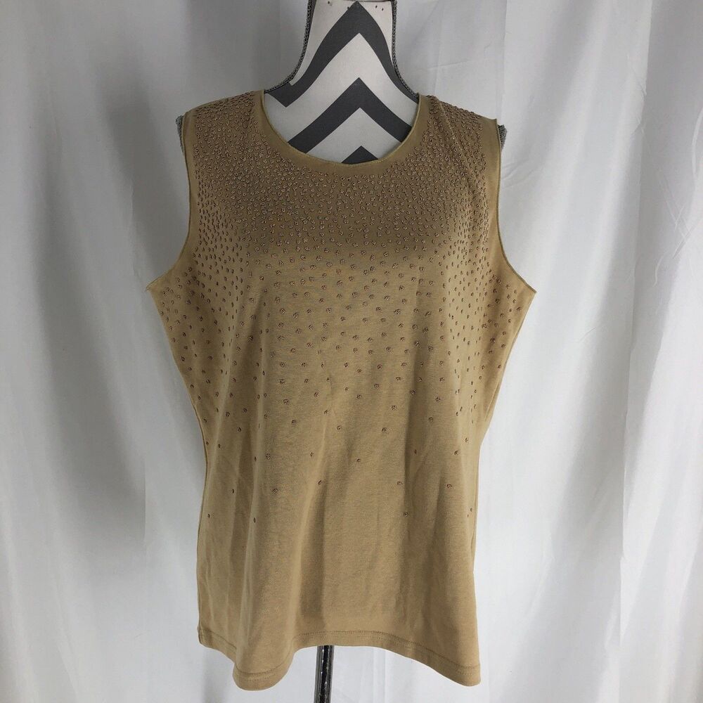Avenue Beaded Sweater Sleeveless Beige/Tan 14/16 Knit Tank Top